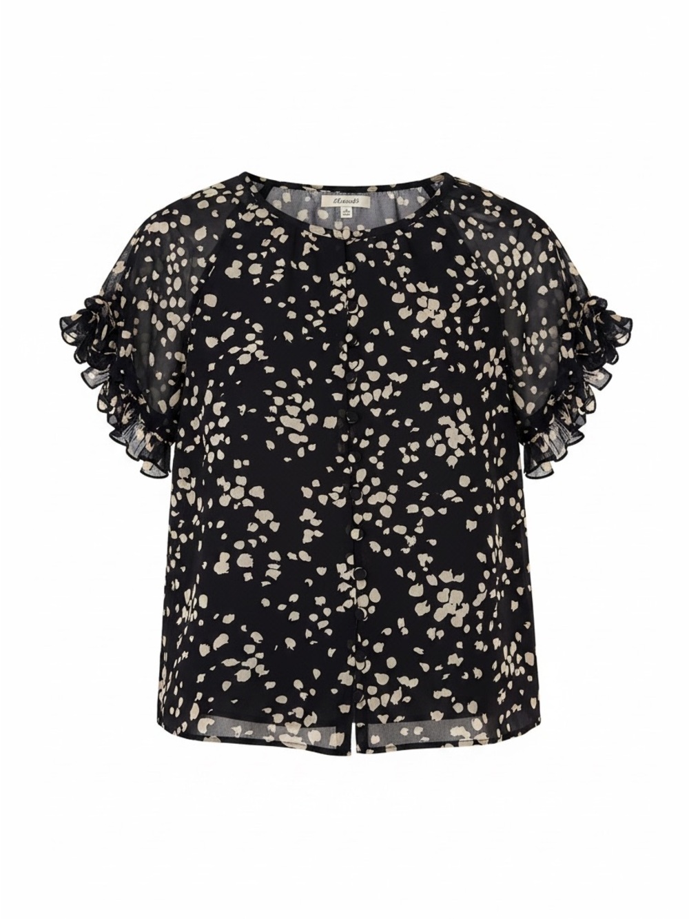 Madewell Black Blouse with Cream Spot Print and Ruffle Sleeves